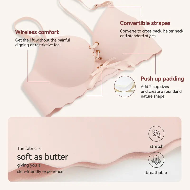 "Add Two Cups" Padded Wireless Plunge Push Up Bra